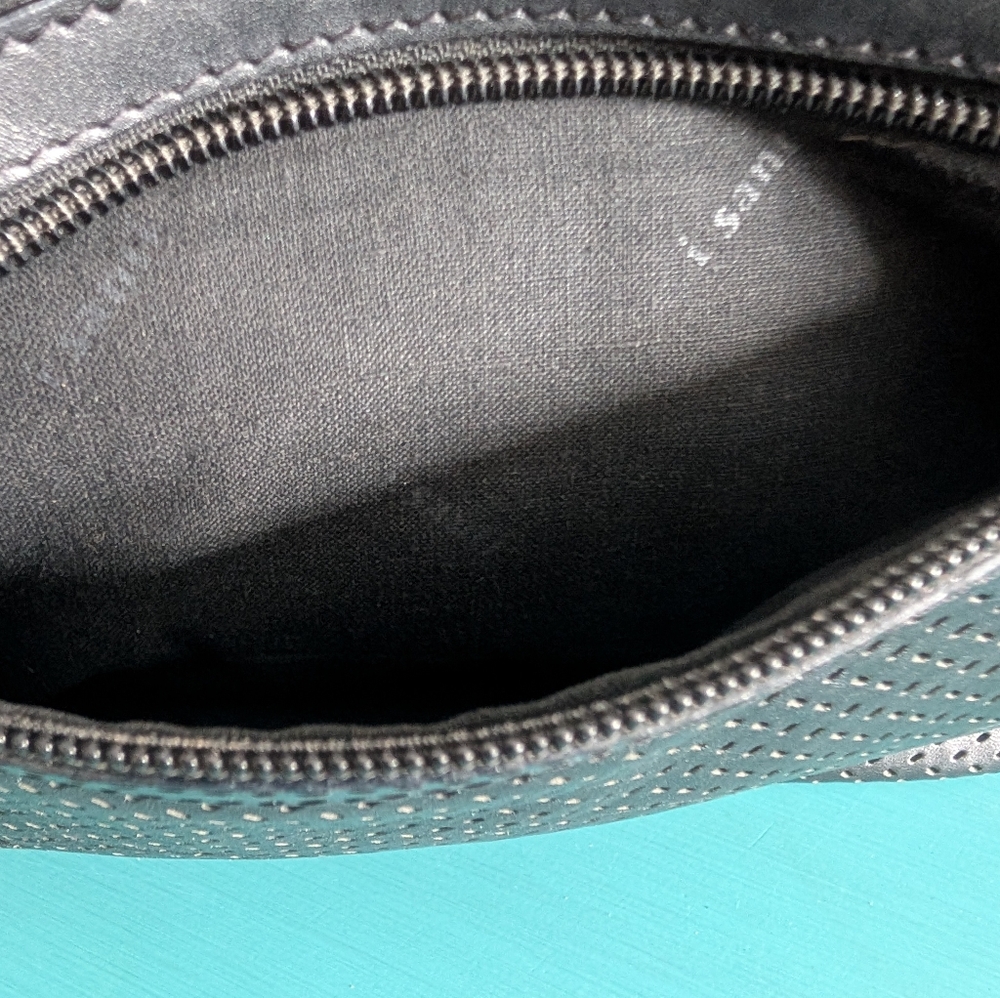 Vintage Made In Italy Perforated Genuine Leather Black Hobo Shoulder Bag Minimal image 9